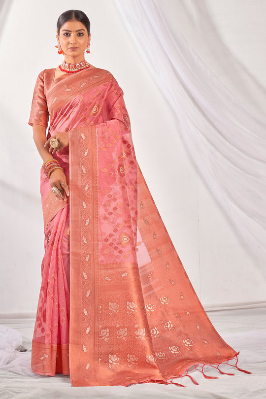 Flamingo Pink Organza Saree