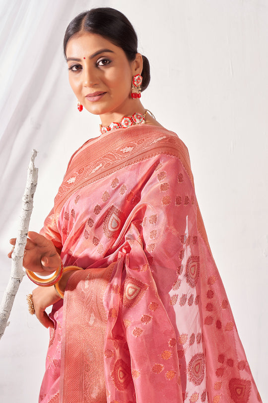 Flamingo Pink Organza Saree