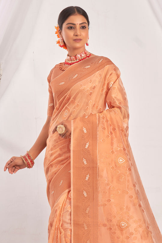 Tan Beige Organza Saree
