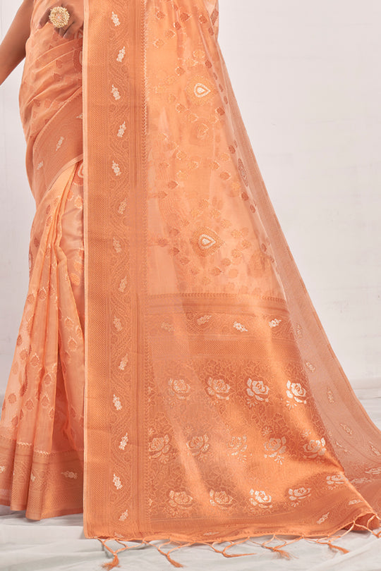 Tan Beige Organza Saree