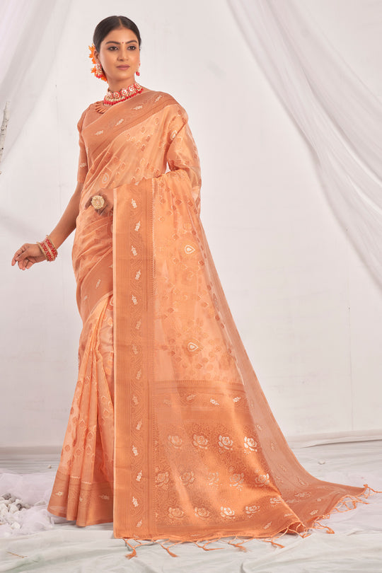 Tan Beige Organza Saree