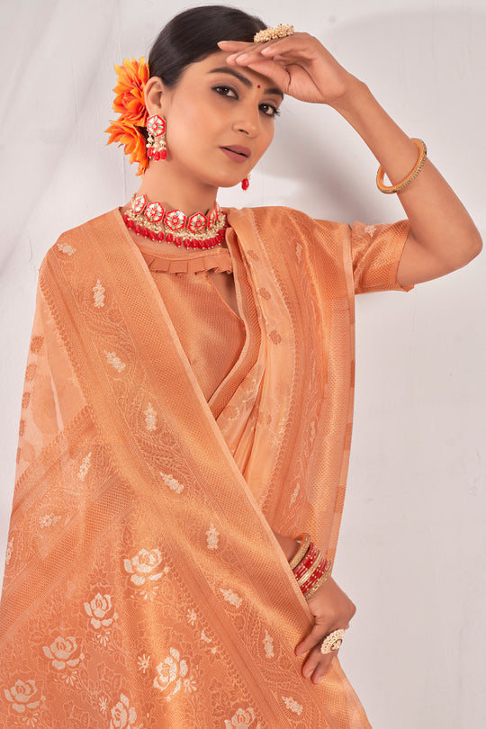 Tan Beige Organza Saree