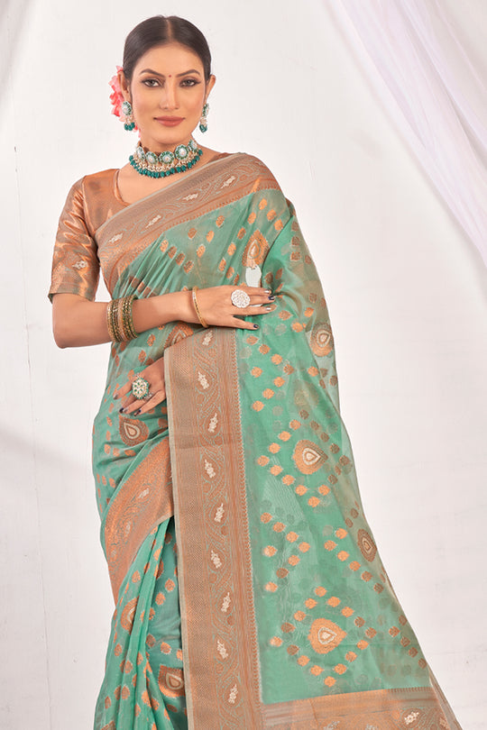 Mint Green Organza Saree