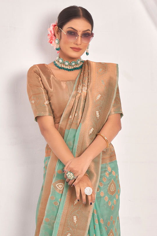 Mint Green Organza Saree