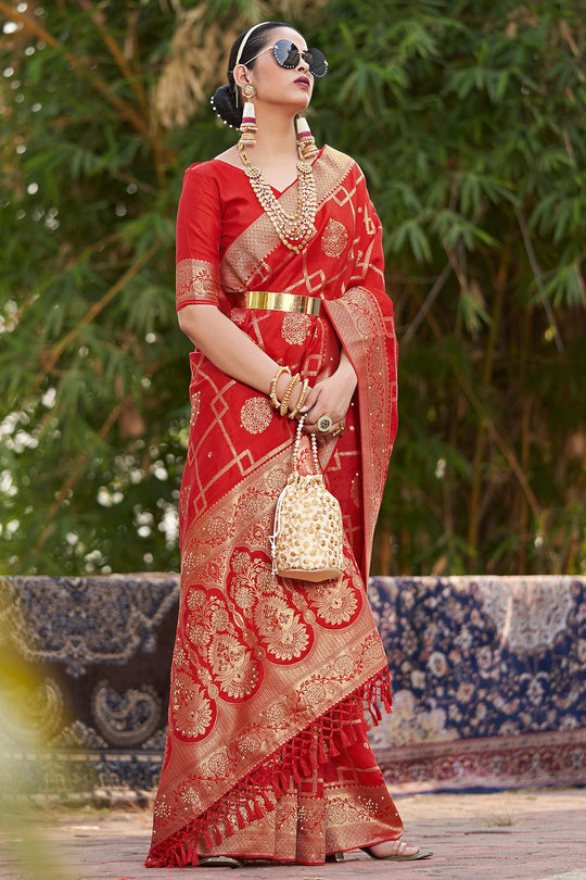 Crimson Red Banarasi Saree