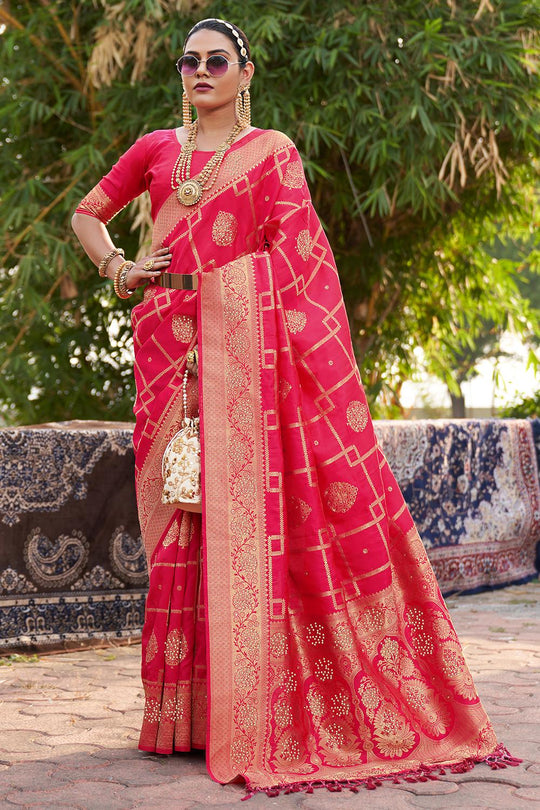 Strawberry Pink Banarasi Saree