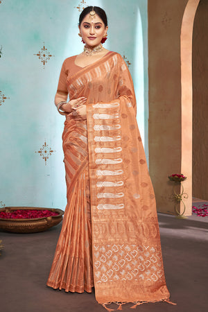 Apricot Orange Banarasi Silk Saree