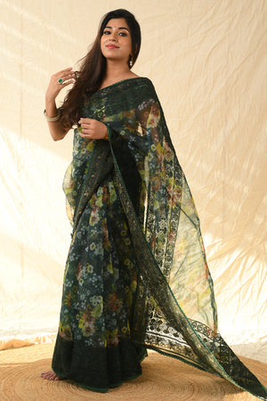 Forest Green Organza Saree