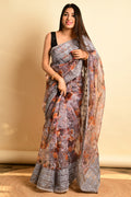 grey organza saree