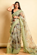 green organza saree