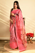 pink organza saree