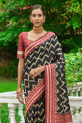 Black And Red Raw Silk Saree