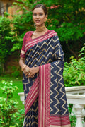 Blue And Red Raw Silk Saree