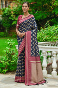 Blue And Red Raw Silk Saree