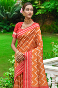 Orange And Red Raw Silk Saree