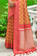 Orange And Red Raw Silk Saree