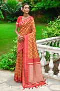 Orange And Red Raw Silk Saree