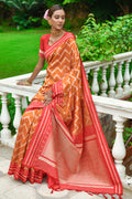 Orange And Red Raw Silk Saree