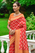 Red And Orange Raw Silk Saree