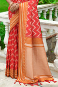 Red And Orange Raw Silk Saree