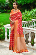 Red And Orange Raw Silk Saree