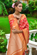 Red And Orange Raw Silk Saree