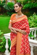 Red And Orange Raw Silk Saree