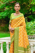 Yellow And Green Raw Silk Saree