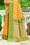 Yellow And Green Raw Silk Saree