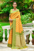 Yellow And Green Raw Silk Saree