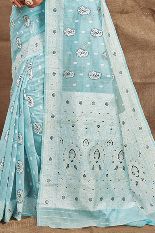 Powder Blue Cotton Saree