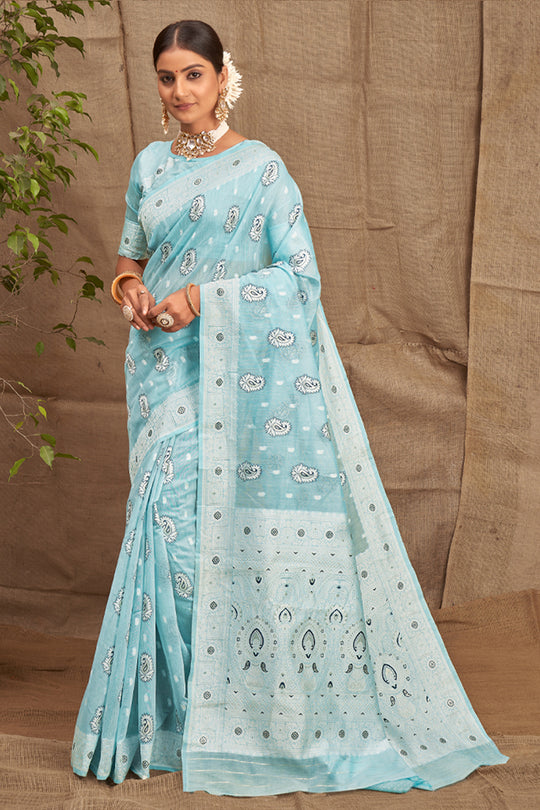 Powder Blue Cotton Saree