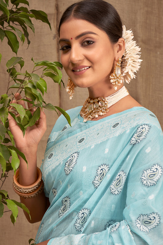 Powder Blue Cotton Saree