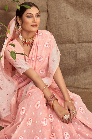 Cantaloupe Peach Cotton Saree