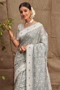 Coin Grey Cotton Saree