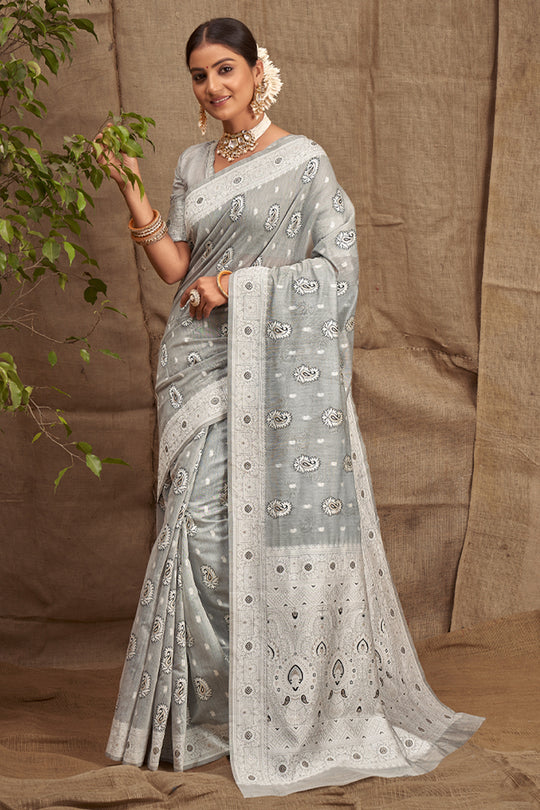 Coin Grey Cotton Saree