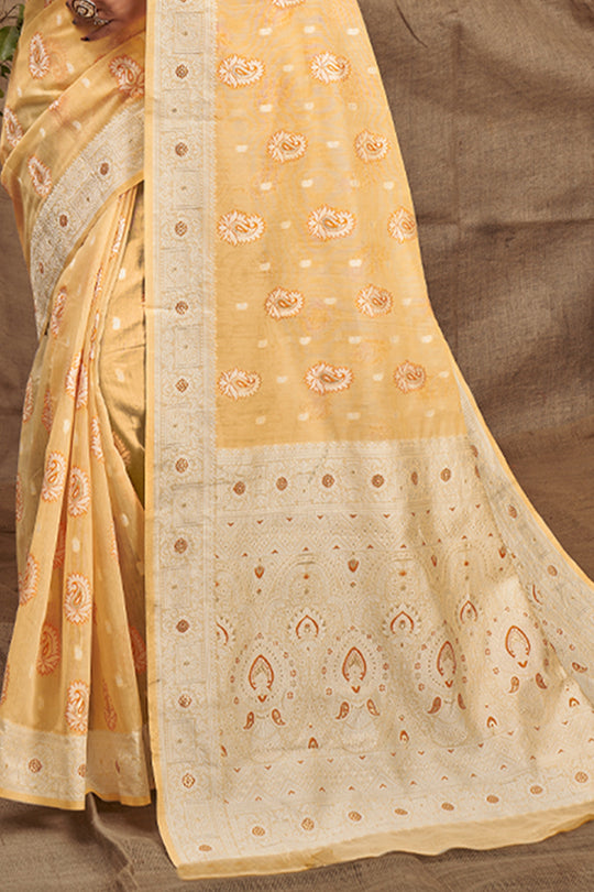 Pastel Yellow Cotton Saree