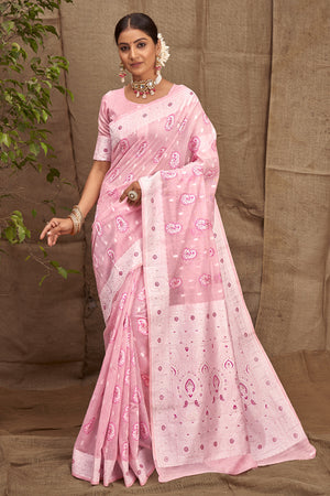 Flamingo Pink Cotton Saree