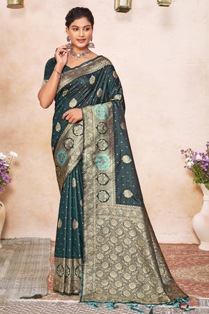 Teal Green Banarasi Saree