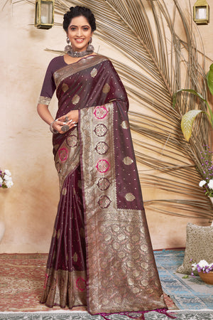 Russian Violet Banarasi Silk Saree