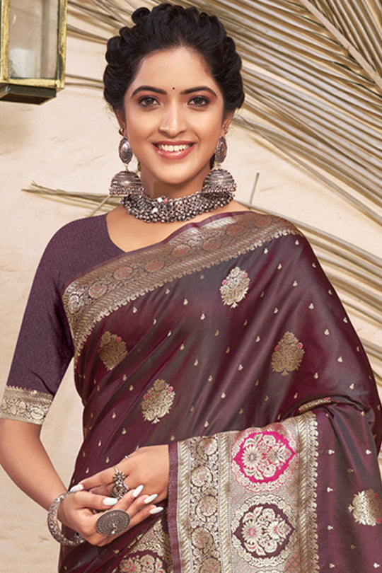 Russian Violet Banarasi Silk Saree