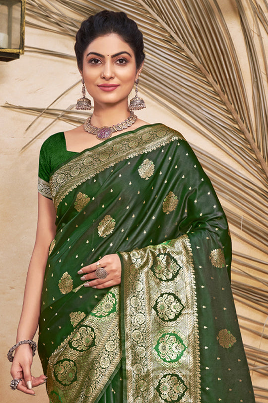 Pine Green Banarasi Silk Saree