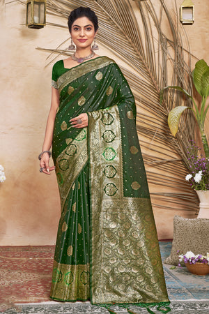 Pine Green Banarasi Silk Saree