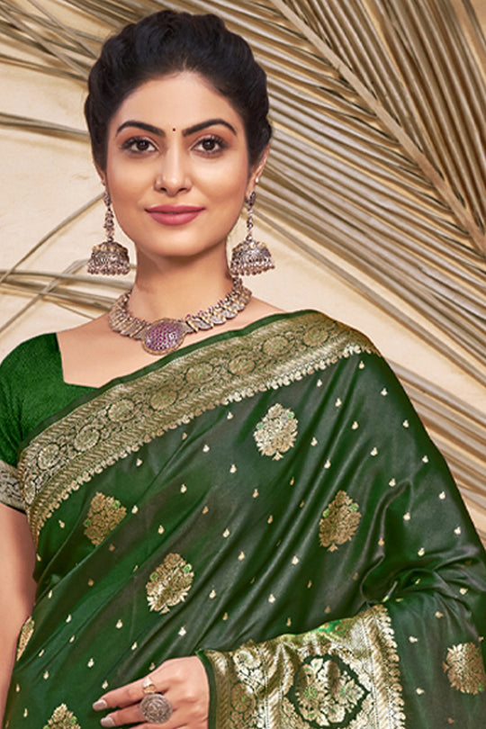 Pine Green Banarasi Silk Saree