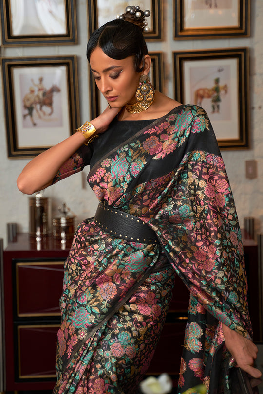 Black And Brown Pashmina Saree