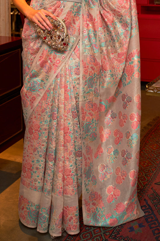 Beige And Peach Pashmina Saree