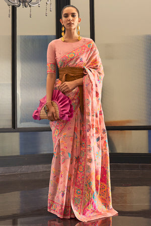 Cantaloupe Peach Digital Print Saree