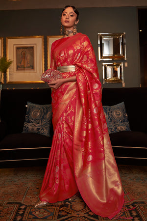 Rose Red Kanjivaram Saree