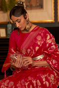 Rose Red Kanjivaram Saree