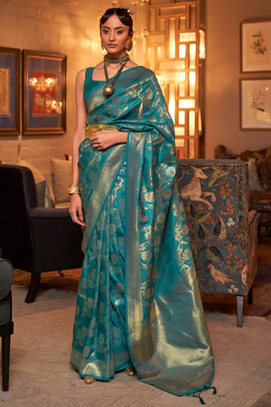 Teal Blue Kanjivaram Saree